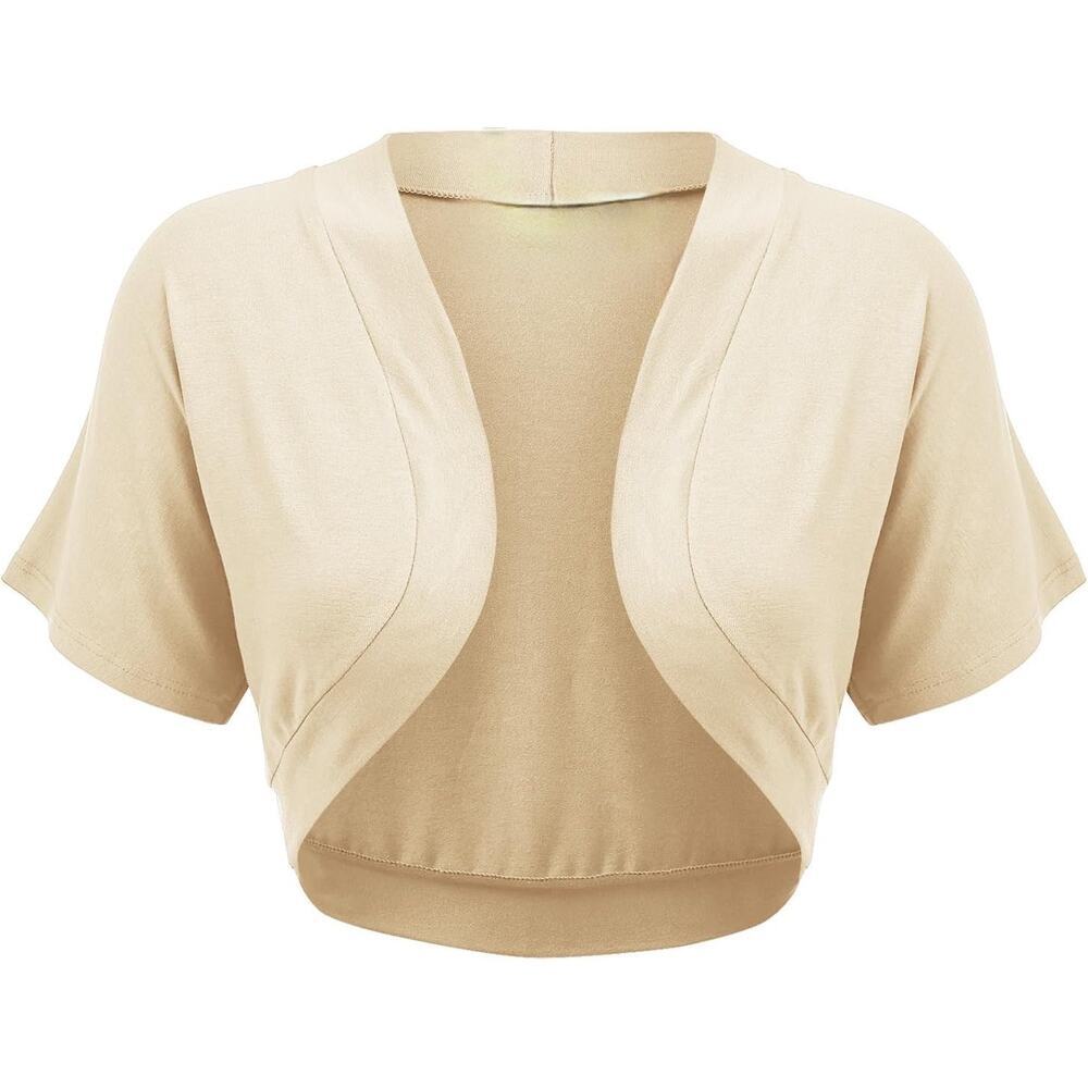 Belle poque small cropped short sleeve nude cardigan open front shrug​